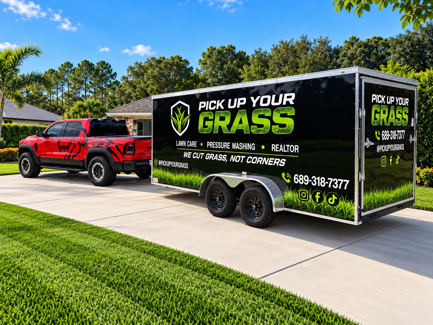 Truck and trailer at a maintained property